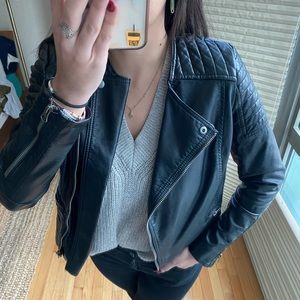 Cropped Free People black faux leather moto jacket
